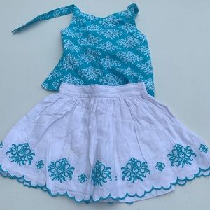Janie and Jack, aqua top and white skirt